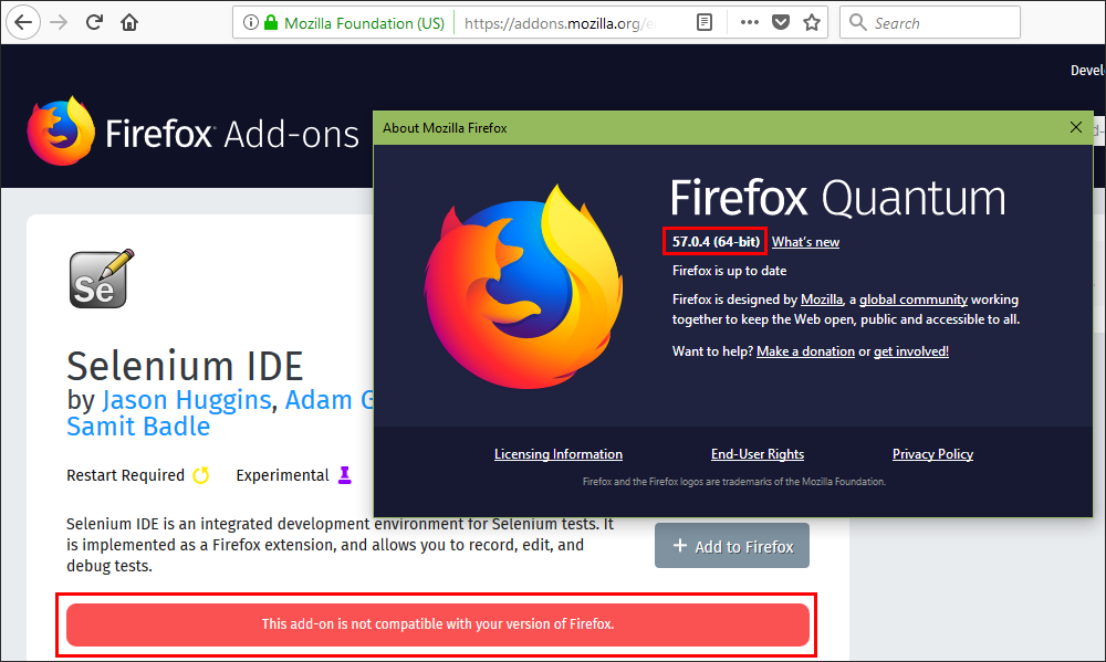 Firefox Browser and Selenium IDE compatibility issue